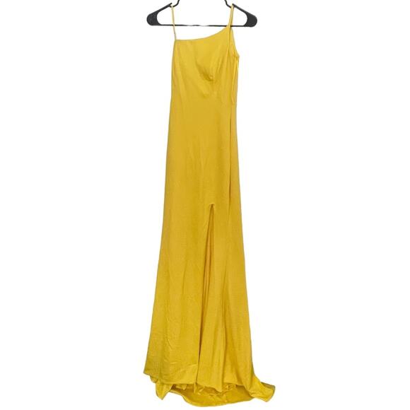 La Femme One-Shoulder Yellow Slit Jersey Gown Size 00 - Picture 3 of 6